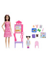 MTJCR71_JMK16,Barbie Set De Joaca Papusa Barbie Bruneta Cu Rochie Roz Face Cariera Profesoara