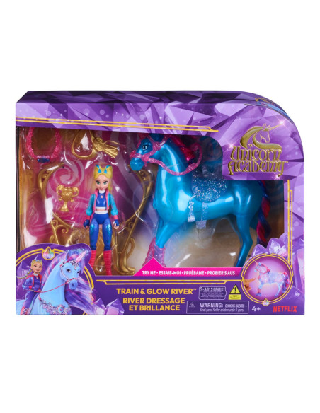 VV-6075347,Unicorn Academy Set Antreneaza Si Straluceste Unicornul River Si Papusa Isabel