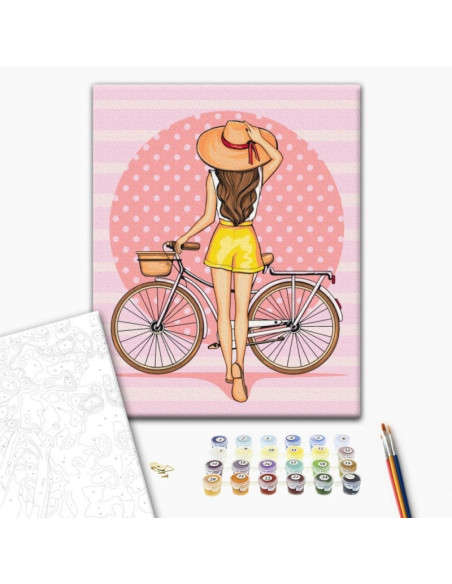 Set pictura pe numere 40x50cm, Brushme - Fata cu bicicleta - pensule, culori, RBS51341