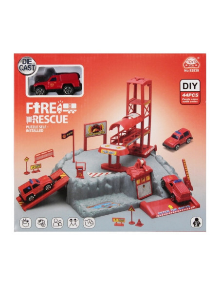 Jucarie set parcare Pompieri MegaCreative 573972, masina+accesorii, 26x24x7cm, pvc, +3ani