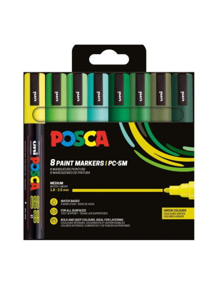 Marker UNI PC-5M Posca 1.8-2.5 mm set 8 culori, nuante de verde