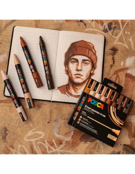 Marker UNI PC-5M Posca 1.8-2.5 mm set 8 culori, portret