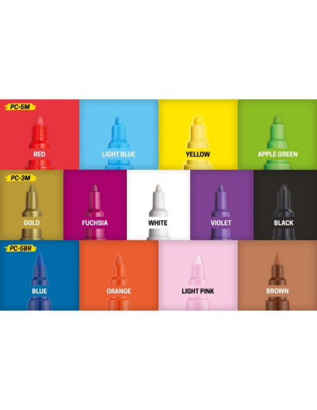 Set 13x Marker UNI Posca, cutie metalica forma marker (PC-3M, PC-5M, PC-5MR)