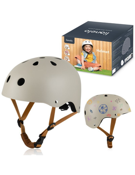 BN-LO-HELMET_BEIGE_SAND,Casca pentru copii, Lionelo, Reglabila 50-56 cm, Din ABS si EPS, Conform cu standardul EN1078, Bej