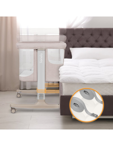 BN-LO-AURORA_BEIGE_CAPPUCCINO,Patut co-sleeper, Lionelo, Aurora, 3 in 1, Cu leganare si setare unghiulara, Cu saltea, 0 luni+, C