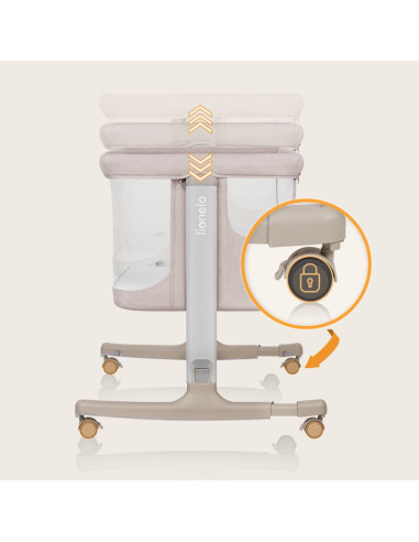 BN-LO-AURORA_BEIGE_CAPPUCCINO,Patut co-sleeper, Lionelo, Aurora, 3 in 1, Cu leganare si setare unghiulara, Cu saltea, 0 luni+, C