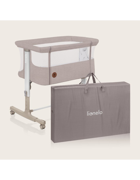 BN-LO-AURORA_BEIGE_CAPPUCCINO,Patut co-sleeper, Lionelo, Aurora, 3 in 1, Cu leganare si setare unghiulara, Cu saltea, 0 luni+, C