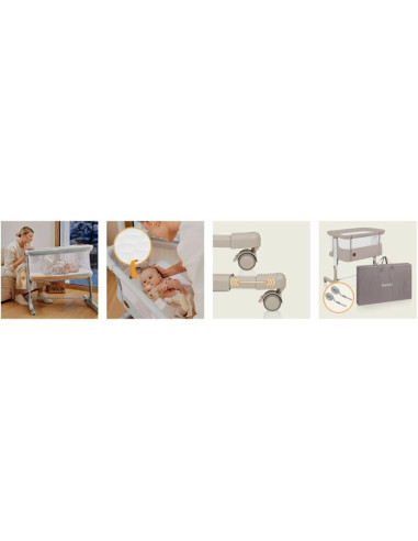 BN-LO-AURORA_BEIGE_CAPPUCCINO,Patut co-sleeper, Lionelo, Aurora, 3 in 1, Cu leganare si setare unghiulara, Cu saltea, 0 luni+, C