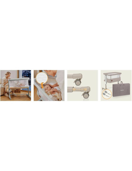 BN-LO-AURORA_BEIGE_CAPPUCCINO,Patut co-sleeper, Lionelo, Aurora, 3 in 1, Cu leganare si setare unghiulara, Cu saltea, 0 luni+, C