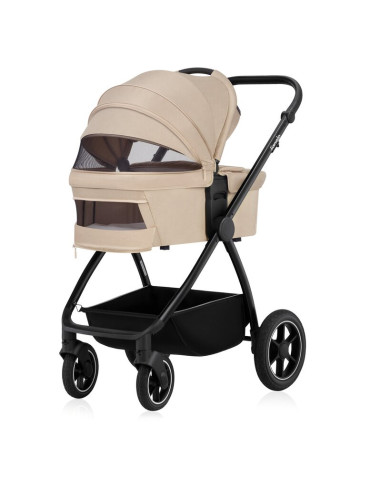 BN-LO-MERIL_3IN1_BEIGE_SAND,Carucior 3 in 1, Lionelo, Meril, Cu landou de dimensiune XL, Reversibil, Cu scoica auto testata ADAC