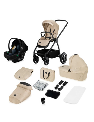 BN-LO-MERIL_3IN1_BEIGE_SAND,Carucior 3 in 1, Lionelo, Meril, Cu landou de dimensiune XL, Reversibil, Cu scoica auto testata ADAC