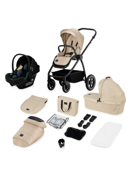 BN-LO-MERIL_3IN1_BEIGE_SAND,Carucior 3 in 1, Lionelo, Meril, Cu landou de dimensiune XL, Reversibil, Cu scoica auto testata ADAC