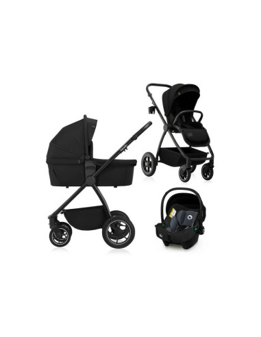 BN-LO-MERIL_3IN1_BLACK_ONYX,Carucior 3 in 1, Lionelo, Meril, Cu landou de dimensiune XL, Reversibil, Cu scoica auto testata ADAC
