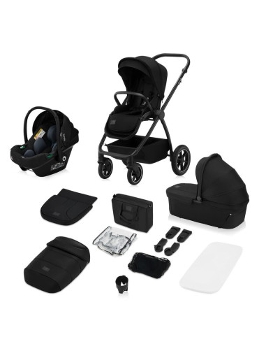 BN-LO-MERIL_3IN1_BLACK_ONYX,Carucior 3 in 1, Lionelo, Meril, Cu landou de dimensiune XL, Reversibil, Cu scoica auto testata ADAC