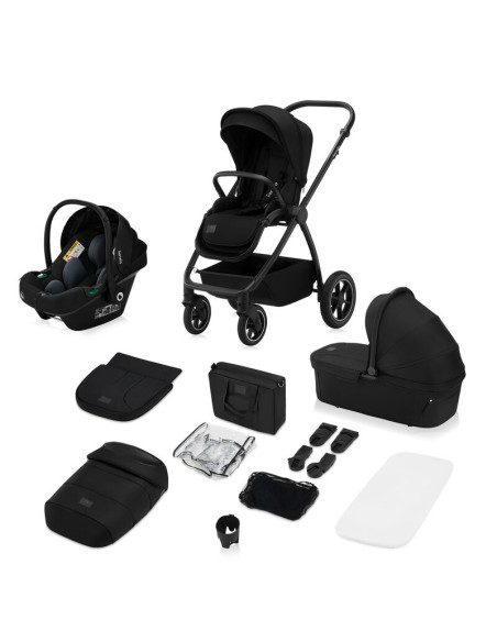 BN-LO-MERIL_3IN1_BLACK_ONYX,Carucior 3 in 1, Lionelo, Meril, Cu landou de dimensiune XL, Reversibil, Cu scoica auto testata ADAC