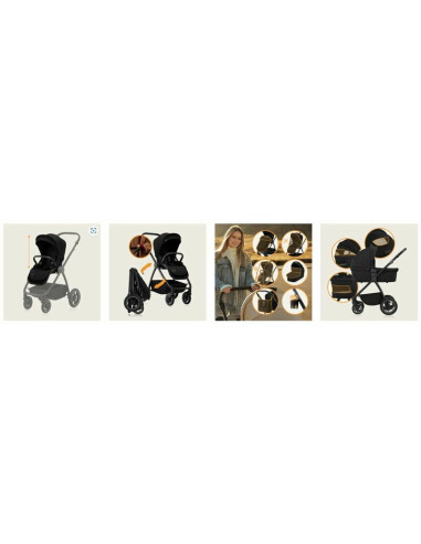 BN-LO-MERIL_3IN1_BLACK_ONYX,Carucior 3 in 1, Lionelo, Meril, Cu landou de dimensiune XL, Reversibil, Cu scoica auto testata ADAC