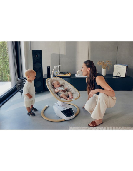 BN-LO-OLIVIA_BEIGE_NATURAL,Balansoar si sezlong, Lionelo, Olivia, 2 in 1, Electric, Cu leganare 3D, 5 moduri de balansare in mai