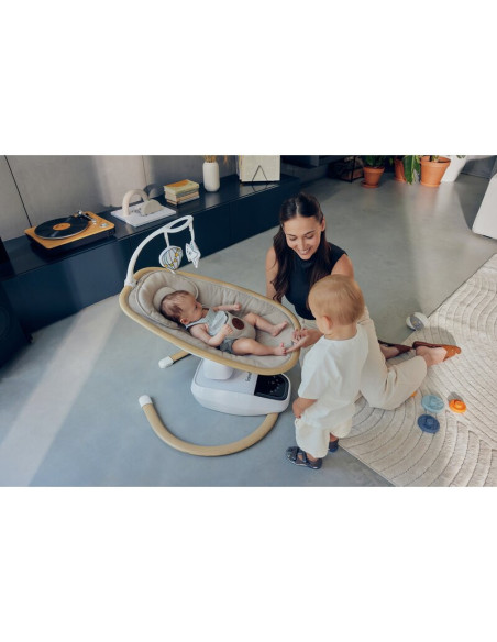 BN-LO-OLIVIA_BEIGE_NATURAL,Balansoar si sezlong, Lionelo, Olivia, 2 in 1, Electric, Cu leganare 3D, 5 moduri de balansare in mai