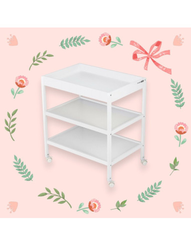 BN-82702,Masuta de infasat, FreeON, Mila, Din lemn, Cu 4 roti pentru transport facil, Cu 3 suprafete de depozitare, 76x54x86 cm,