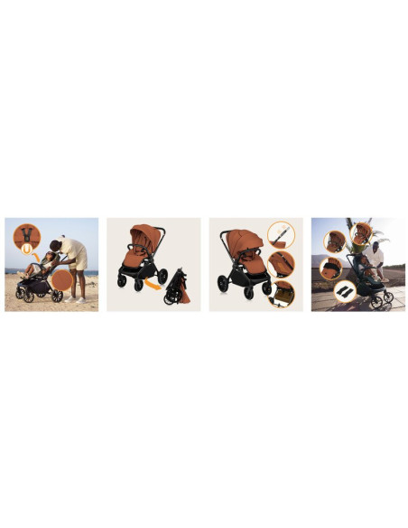 BN-LO-MIKA_PLUS_BROWN_RUST,Carucior sport, Lionelo, Mika Plus, Cadru din aluminiu, Copertina XXL, Spatar reglabil in 3 pozitii, 