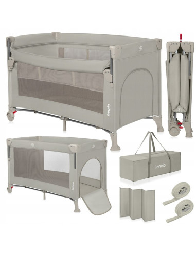 BN-LO-ELLEN_BEIGE_SAND,Patut pliant multifunctional, Lionelo, Ellen, Cu laterala culisanta, Nivel suplimentar, Intrare laterala 