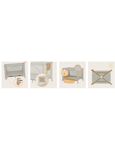 BN-LO-ELLEN_BEIGE_SAND,Patut pliant multifunctional, Lionelo, Ellen, Cu laterala culisanta, Nivel suplimentar, Intrare laterala 