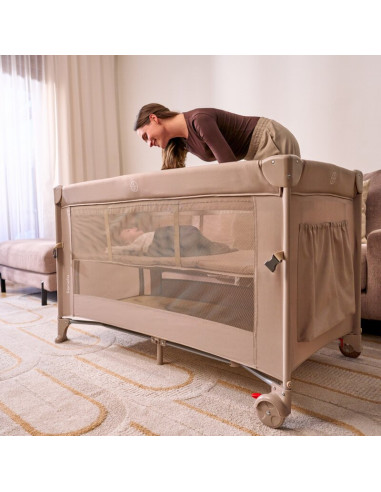 BN-LO-ELLEN_BEIGE_SAND,Patut pliant multifunctional, Lionelo, Ellen, Cu laterala culisanta, Nivel suplimentar, Intrare laterala 