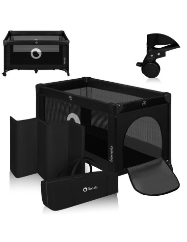 BN-LO-STEFI_BLACK_CARBON,Patut pliant, Lionelo, Stefi, Cu un nivel, Cu intrare laterala cu fermoar, 2 roti, 120x60 cm, Conform c