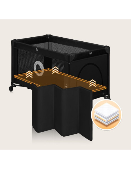 BN-LO-STEFI_BLACK_CARBON,Patut pliant, Lionelo, Stefi, Cu un nivel, Cu intrare laterala cu fermoar, 2 roti, 120x60 cm, Conform c