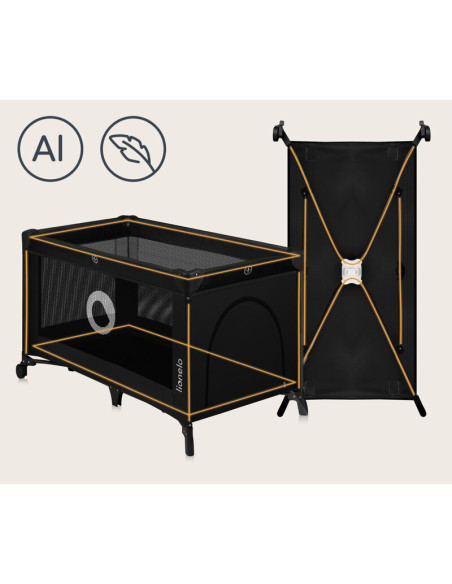 BN-LO-STEFI_BLACK_CARBON,Patut pliant, Lionelo, Stefi, Cu un nivel, Cu intrare laterala cu fermoar, 2 roti, 120x60 cm, Conform c