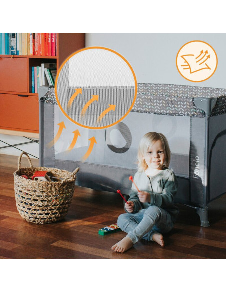 BN-LO-STEFI_BLACK_CARBON,Patut pliant, Lionelo, Stefi, Cu un nivel, Cu intrare laterala cu fermoar, 2 roti, 120x60 cm, Conform c