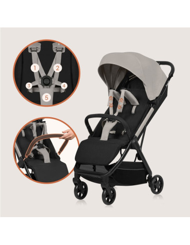 BN-LO-JULIE_AIR_BEIGE_SAND,Carucior sport, Lionelo, Julie Air, Greutate redusa - 7.5 kg, Sustine 22 kg, 6 luni+, Capotina imperm