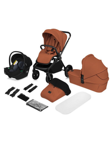 BN-LO-MIKA_PLUS_3IN1_BROWN_RUST,Carucior 3 in 1, Lionelo, Mika Plus, Cadru din aluminiu, Cu landou intarit si salteluta moale, C