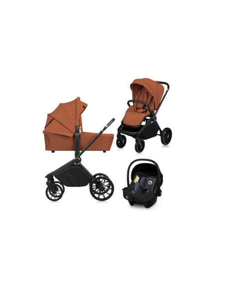 BN-LO-MIKA_PLUS_3IN1_BROWN_RUST,Carucior 3 in 1, Lionelo, Mika Plus, Cadru din aluminiu, Cu landou intarit si salteluta moale, C