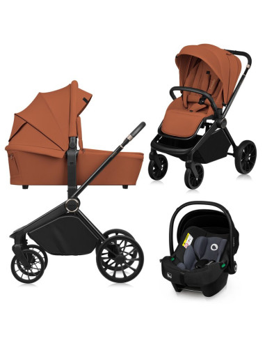 BN-LO-MIKA_PLUS_3IN1_BROWN_RUST,Carucior 3 in 1, Lionelo, Mika Plus, Cadru din aluminiu, Cu landou intarit si salteluta moale, C