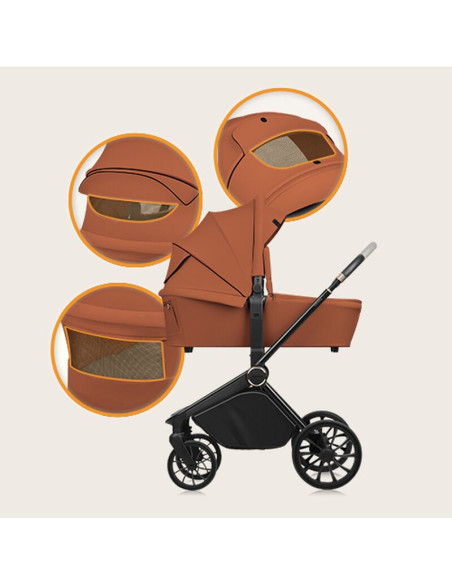 BN-LO-MIKA_PLUS_3IN1_BROWN_RUST,Carucior 3 in 1, Lionelo, Mika Plus, Cadru din aluminiu, Cu landou intarit si salteluta moale, C