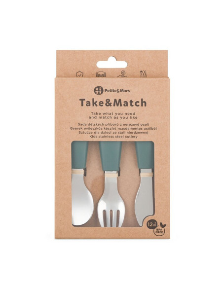 BN-727817,Set complet tacamuri, Petite&Mars, Take&Match, Din silicon si otel inoxidabil, Fara BPA, 12 luni+, Verde