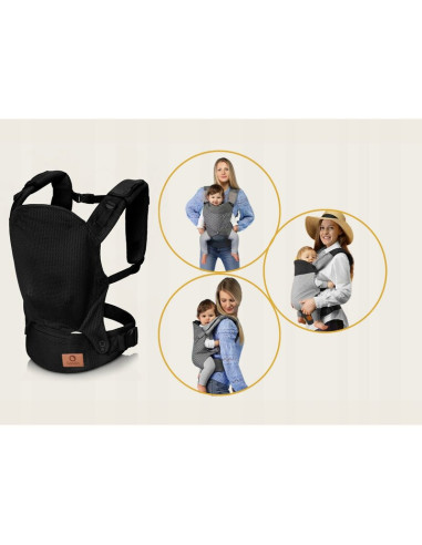 BN-LO-MARGAREET_AIR_BLACK,Marsupiu ergonomic, Lionelo, Margareet Air, 3 pozitii de purtare, Certificat de Institutul Internation
