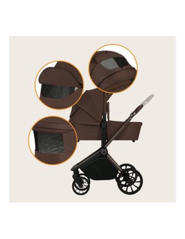 BN-LO-MIKA_PLUS_3IN1_MOCHA_MOUSSE,Carucior 3 in 1, Lionelo, Mika Plus, Cadru din aluminiu, Cu landou intarit si salteluta moale,