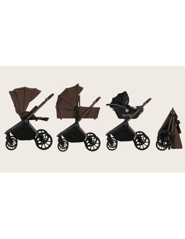 BN-LO-MIKA_PLUS_3IN1_MOCHA_MOUSSE,Carucior 3 in 1, Lionelo, Mika Plus, Cadru din aluminiu, Cu landou intarit si salteluta moale,