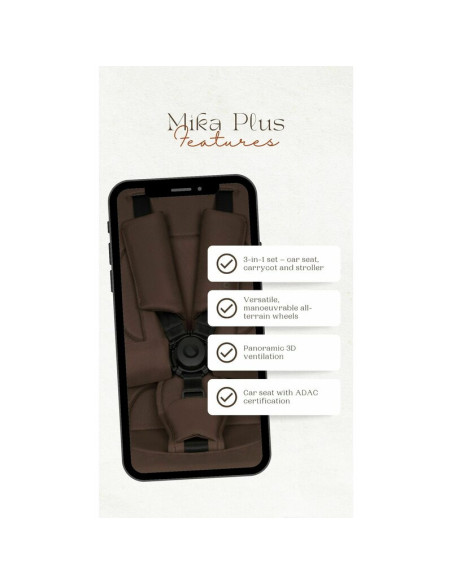 BN-LO-MIKA_PLUS_3IN1_MOCHA_MOUSSE,Carucior 3 in 1, Lionelo, Mika Plus, Cadru din aluminiu, Cu landou intarit si salteluta moale,