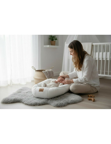 BN-6426972029902,Cosulet bebelus, Qmini, Pentru dormit, Baby Nest 55 x 75 cm, Husa 100% muselina dubla, Material certificat Oeko