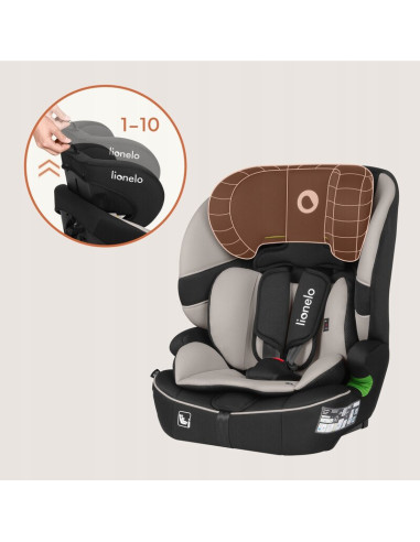 BN-LO-BILLY_I-SIZE_BEIGE_LATTE,Scaun auto i-Size, Lionelo, Billy, 76 - 150 cm, 1/2/3, Isofix + top tether, Tetiera reglabila in 