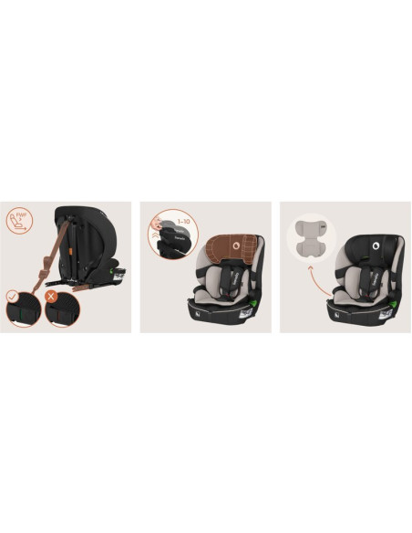 BN-LO-BILLY_I-SIZE_BEIGE_LATTE,Scaun auto i-Size, Lionelo, Billy, 76 - 150 cm, 1/2/3, Isofix + top tether, Tetiera reglabila in 