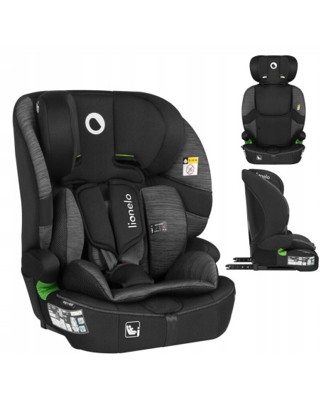 BN-LO-BILLY_I-SIZE_BLACK_GREY,Scaun auto i-Size, Lionelo, Billy, 76 -150 cm, 1/2/3, Isofix + top tether, Tetiera reglabila in 10