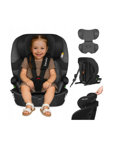 BN-LO-BILLY_I-SIZE_BLACK_GREY,Scaun auto i-Size, Lionelo, Billy, 76 -150 cm, 1/2/3, Isofix + top tether, Tetiera reglabila in 10