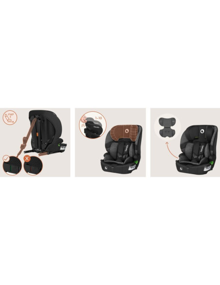 BN-LO-BILLY_I-SIZE_BLACK_GREY,Scaun auto i-Size, Lionelo, Billy, 76 -150 cm, 1/2/3, Isofix + top tether, Tetiera reglabila in 10