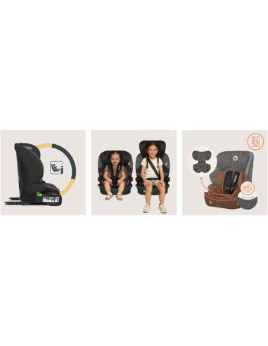 BN-LO-BILLY_I-SIZE_BLACK_GREY,Scaun auto i-Size, Lionelo, Billy, 76 -150 cm, 1/2/3, Isofix + top tether, Tetiera reglabila in 10