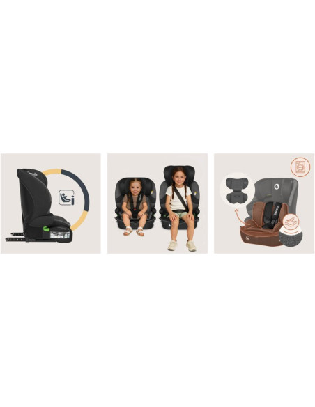 BN-LO-BILLY_I-SIZE_BLACK_GREY,Scaun auto i-Size, Lionelo, Billy, 76 -150 cm, 1/2/3, Isofix + top tether, Tetiera reglabila in 10