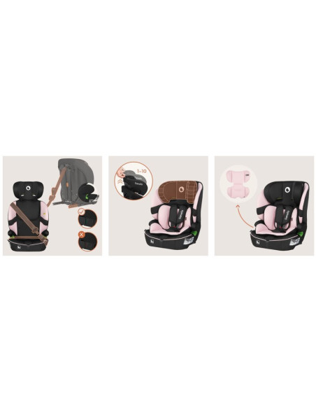 BN-LO-BILLY_I-SIZE_PINK_BABY,Scaun auto i-Size, Lionelo, Billy, 76 - 150 cm, 1/2/3, Isofix + top tether, Tetiera reglabila in 10